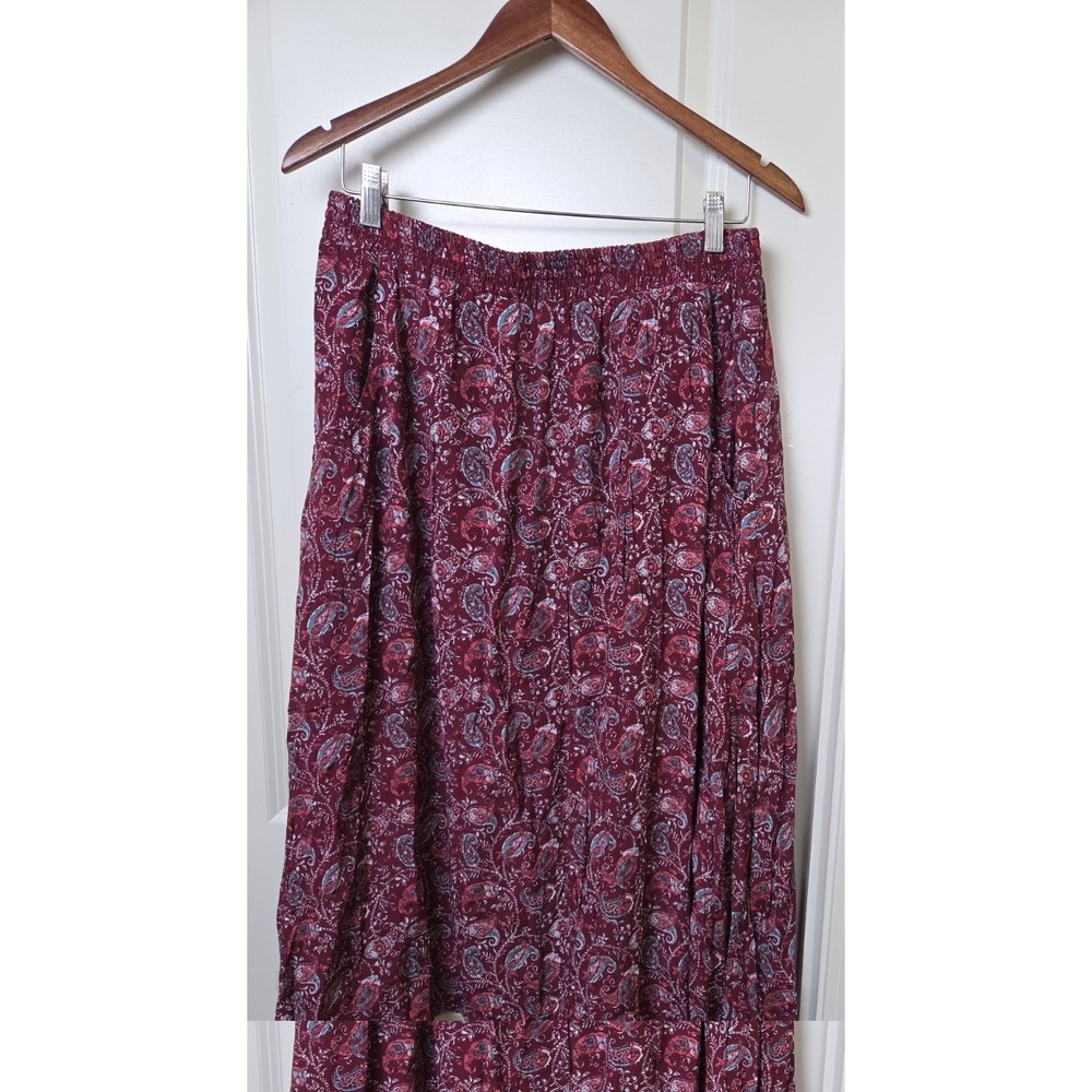 Garnet Hill Midi Skirt Red Paisley Crepe Viscose Flowy Boho A-Line Sz Medium